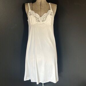 Vintage White Satin Nylon Slip with Lace Accents